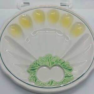 Decorative Deviled Egg Plate with Green and Yellow Accents 10”